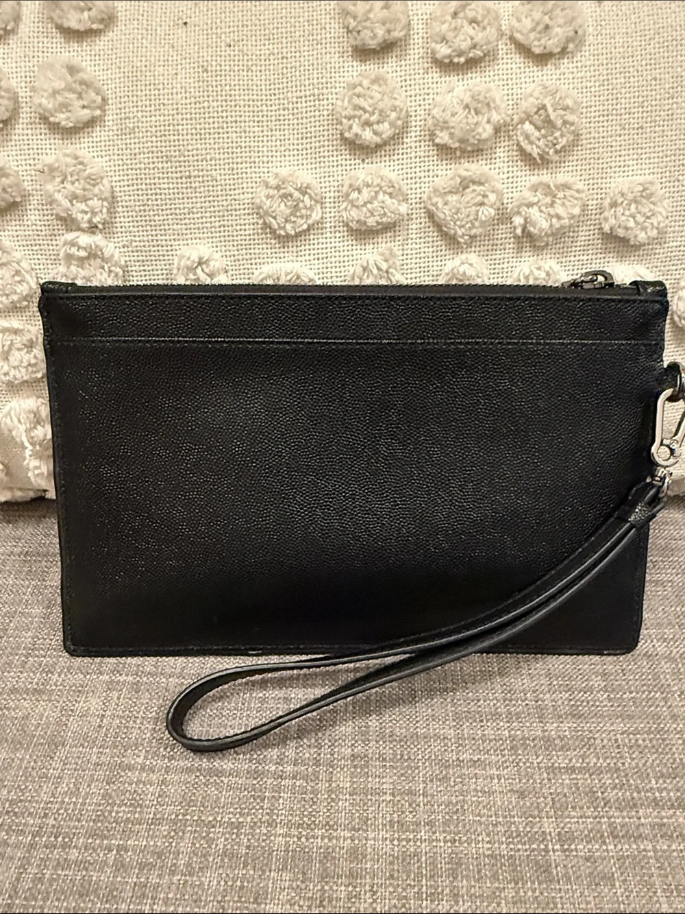 Karl Lagerfeld Black Quilted Leather Wristlet Clutch with Detachable Strap